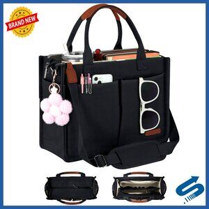 Canvas Tote Bag with Zipper Top, Multiple Compartments, Luggage Sleeve